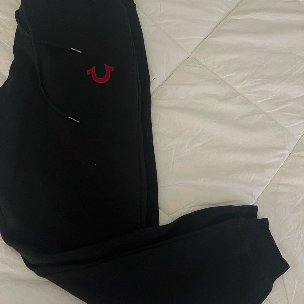 True Religion Black Joggers with Red Logo